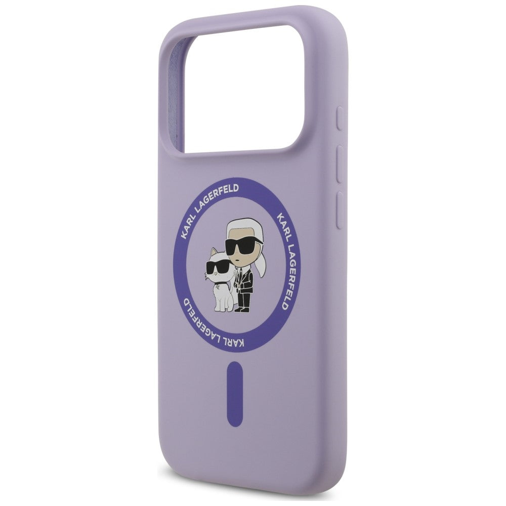 MagSafe-hoesje voor Apple iPhone 18 Pro Max / 17 Pro Max, Karl Lagerfeld, Silicone Ring Karl & Choupette, paars