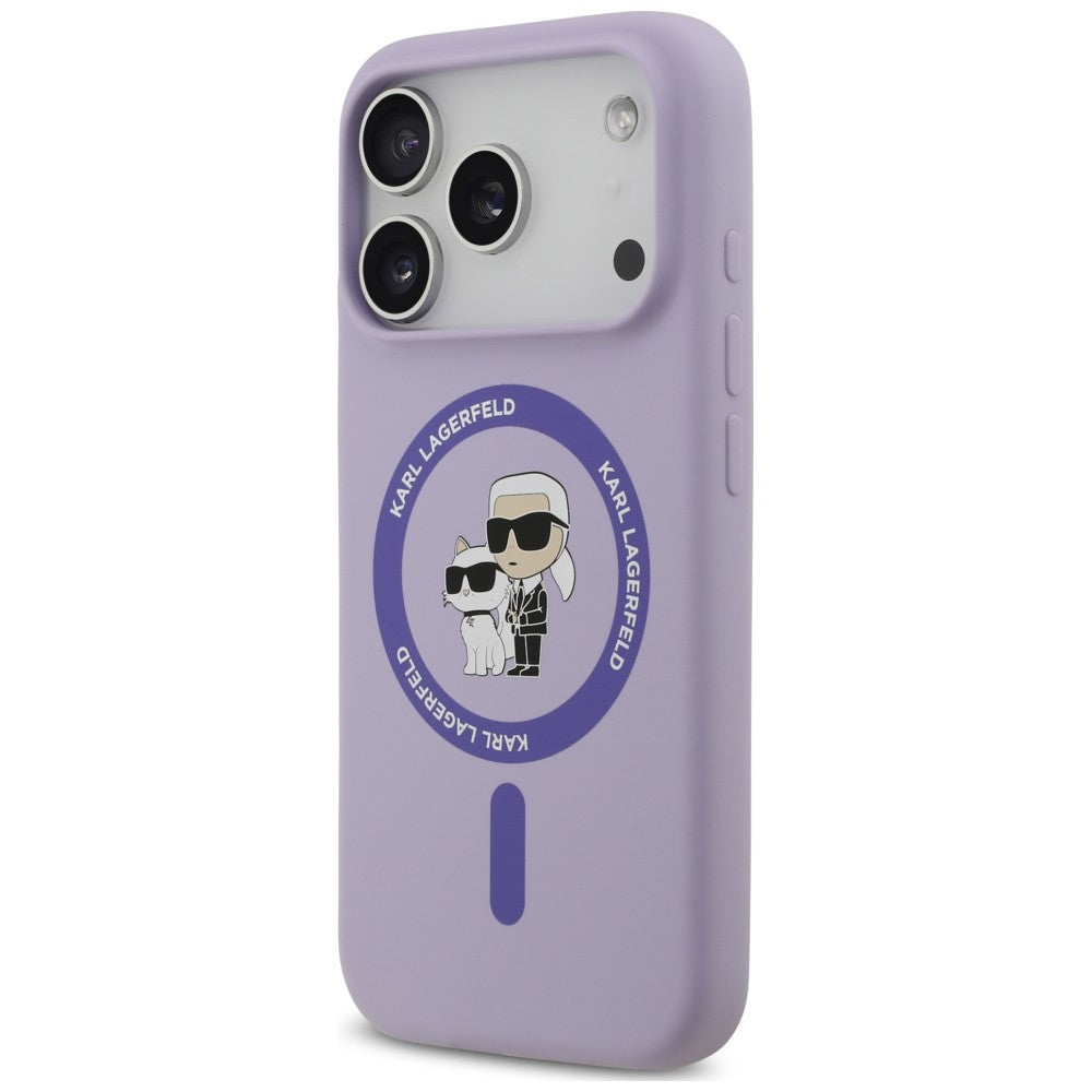 MagSafe-hoesje voor Apple iPhone 18 Pro Max / 17 Pro Max, Karl Lagerfeld, Silicone Ring Karl & Choupette, paars