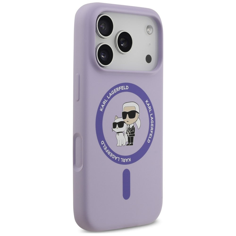 MagSafe-hoesje voor Apple iPhone 18 Pro Max / 17 Pro Max, Karl Lagerfeld, Silicone Ring Karl & Choupette, paars