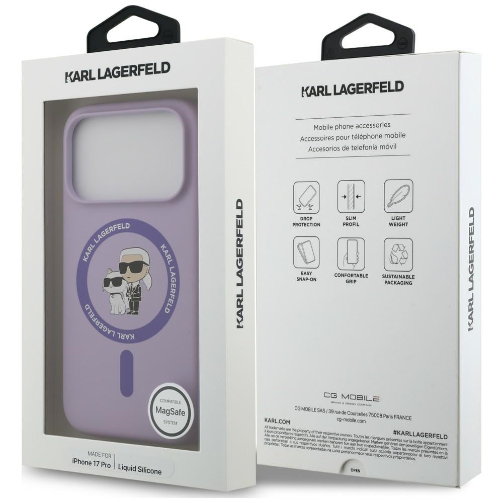 MagSafe-hoesje voor Apple iPhone 18 Pro Max / 17 Pro Max, Karl Lagerfeld, Silicone Ring Karl & Choupette, paars