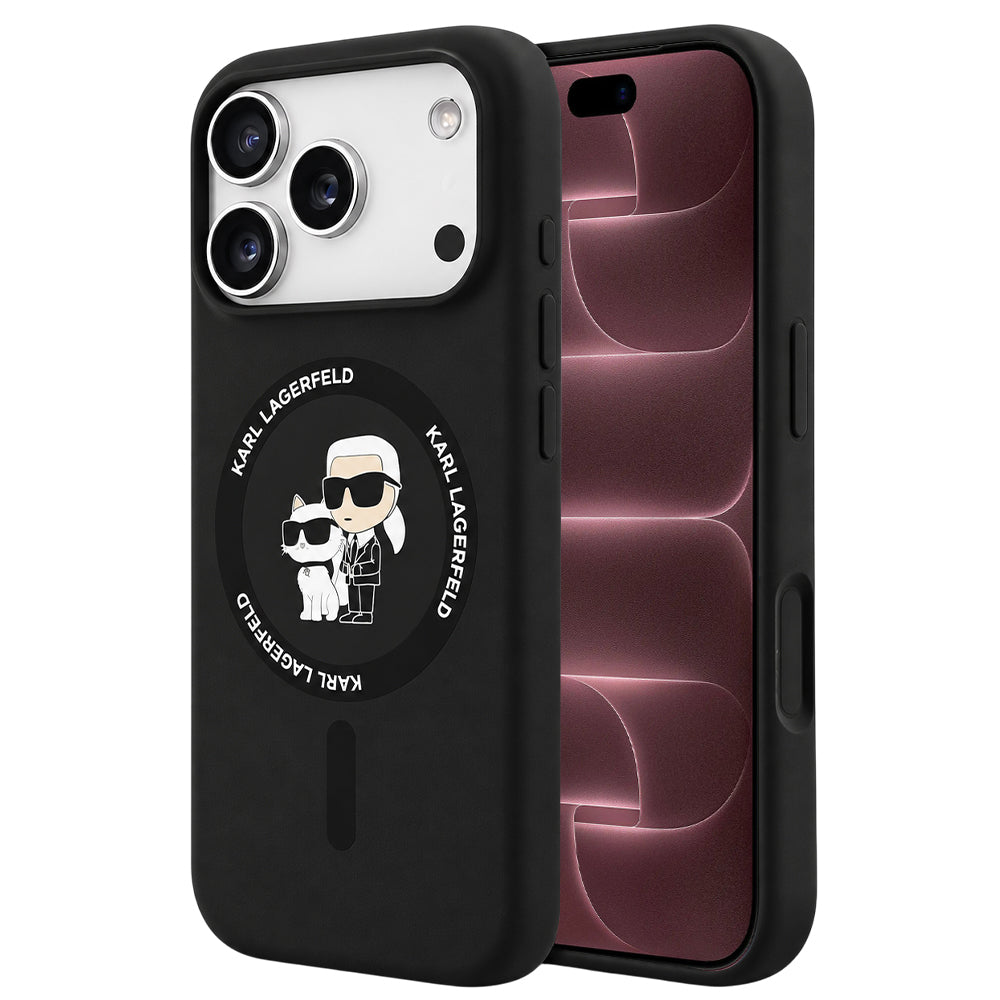 MagSafe-hoesje voor Apple iPhone 18 Pro Max / 17 Pro Max, Karl Lagerfeld, Silicone Ring Karl & Choupette, zwart