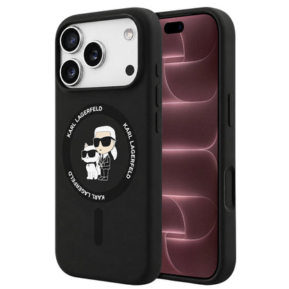 MagSafe-hoesje voor Apple iPhone 18 Pro Max / 17 Pro Max, Karl Lagerfeld, Silicone Ring Karl & Choupette, zwart