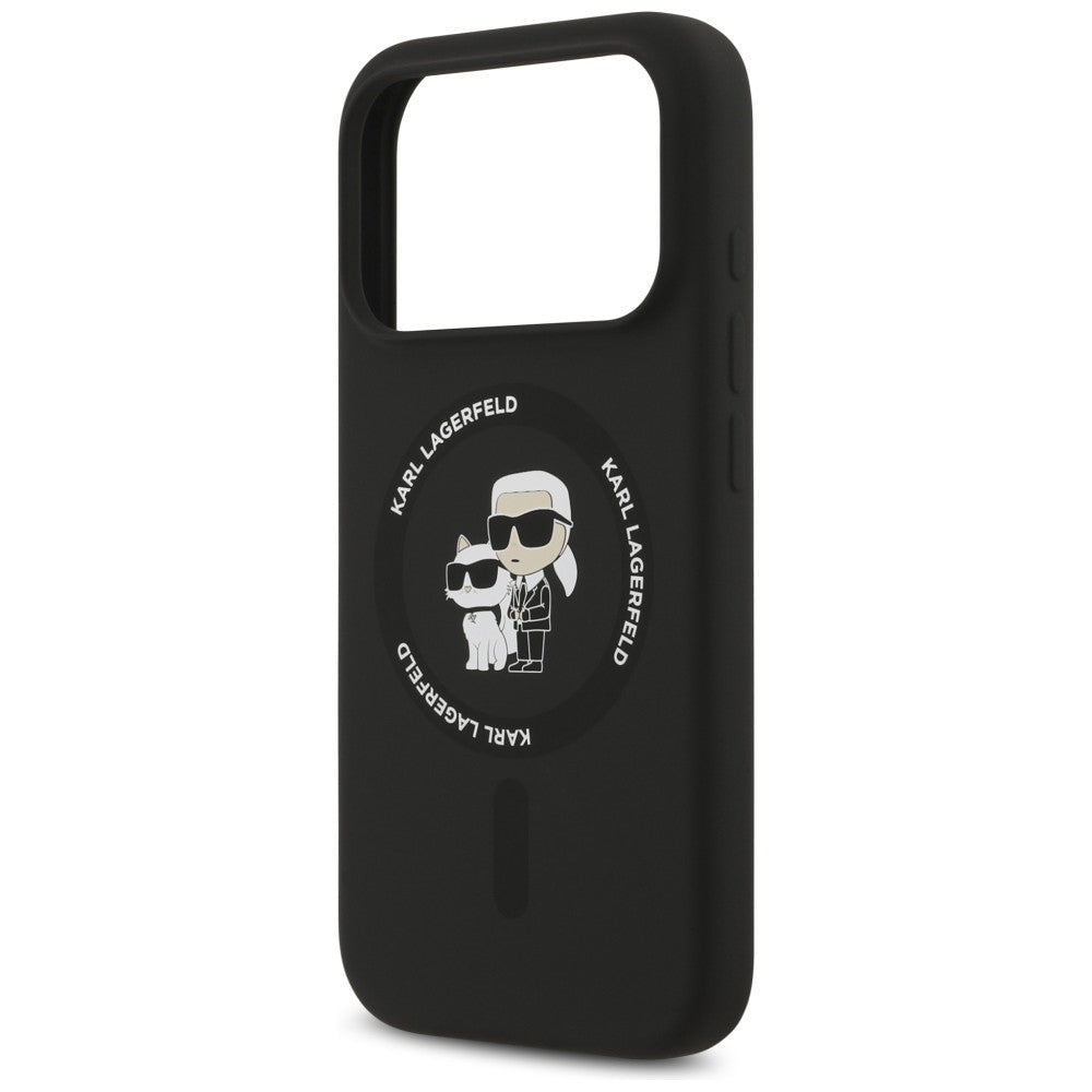 MagSafe-hoesje voor Apple iPhone 18 Pro Max / 17 Pro Max, Karl Lagerfeld, Silicone Ring Karl & Choupette, zwart
