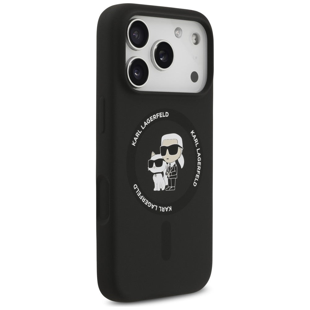 MagSafe-hoesje voor Apple iPhone 18 Pro Max / 17 Pro Max, Karl Lagerfeld, Silicone Ring Karl & Choupette, zwart