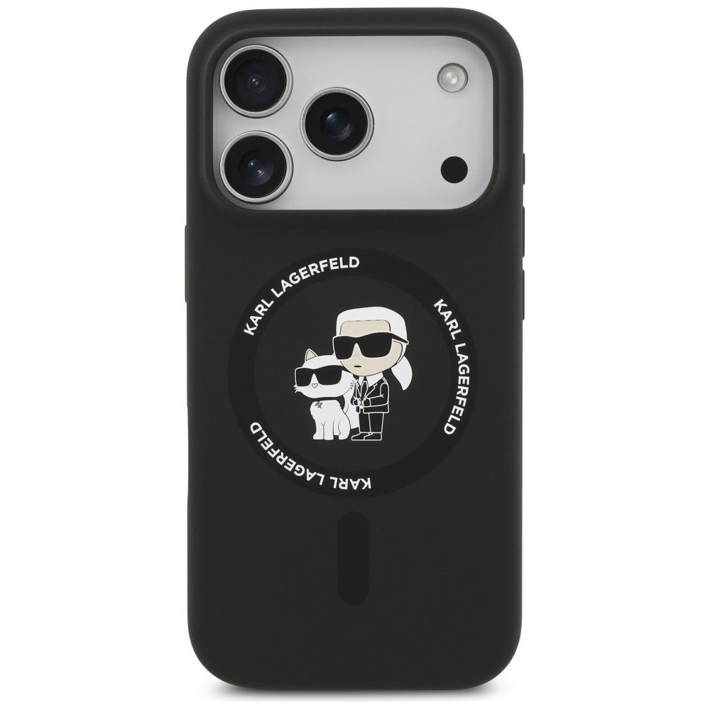 MagSafe-hoesje voor Apple iPhone 18 Pro Max / 17 Pro Max, Karl Lagerfeld, Silicone Ring Karl & Choupette, zwart