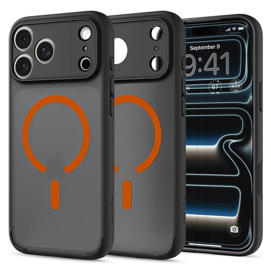 MagSafe-hoes voor Apple iPhone 18 Pro Max / 17 Pro Max, Spigen, Ultra Hybrid, Zwart Oranje Satijn ACS12125