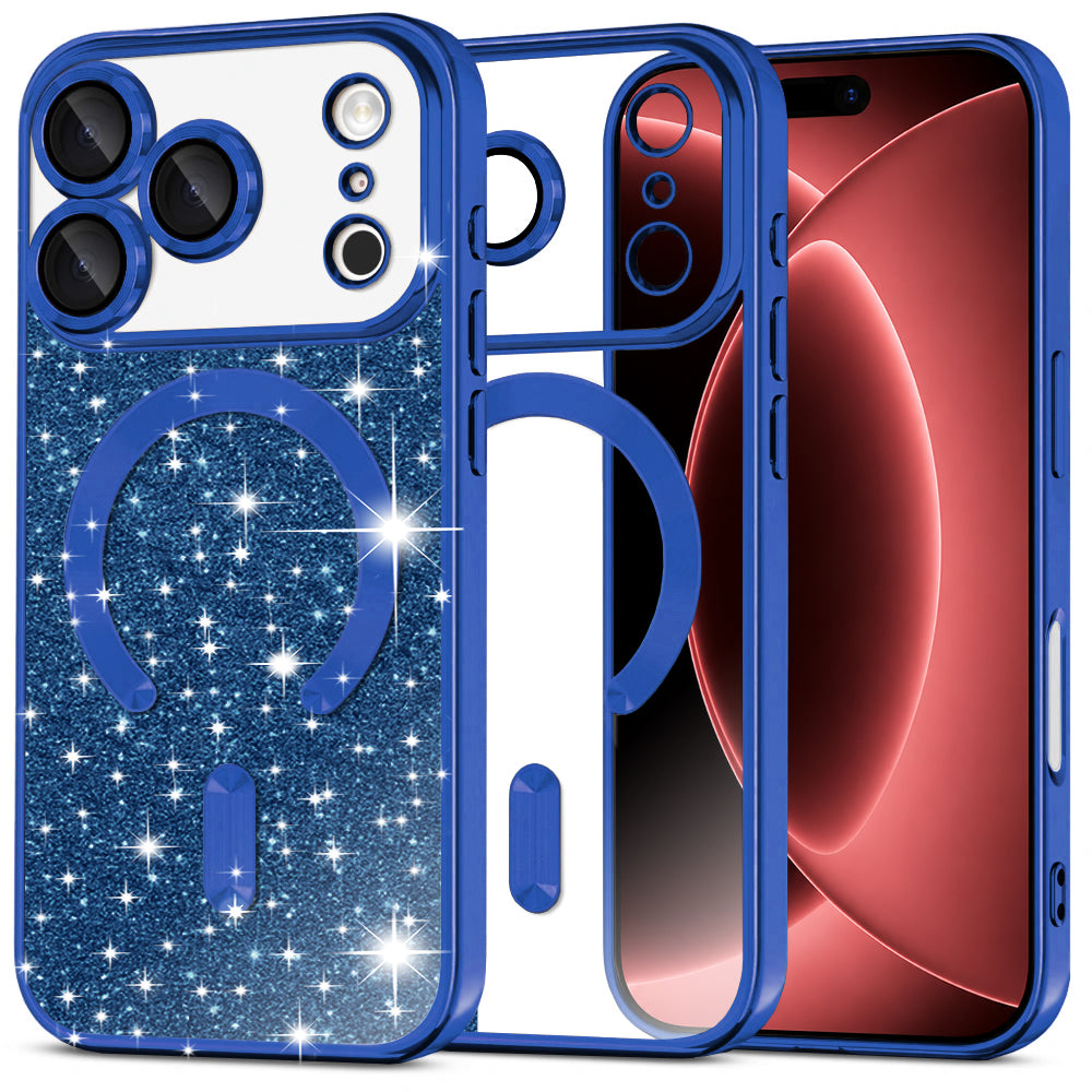 MagSafe-hoesje voor Apple iPhone 18 Pro Max / 17 Pro Max, Techsuit, Luxury Glitter, Donkerblauw