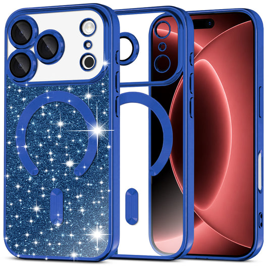 MagSafe-hoesje voor Apple iPhone 18 Pro Max / 17 Pro Max, Techsuit, Luxury Glitter, Donkerblauw