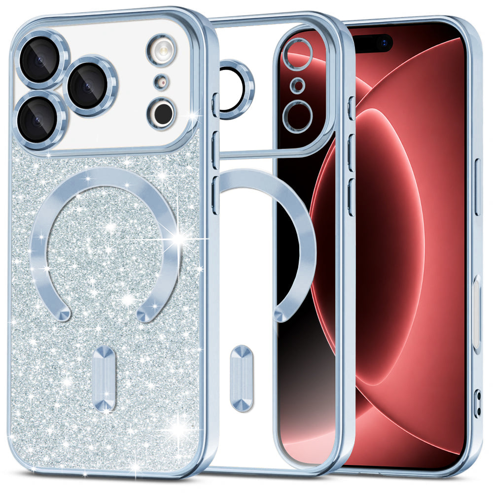 MagSafe-hoesje voor Apple iPhone 18 Pro Max / 17 Pro Max, Techsuit, Luxury Glitter, Blauw