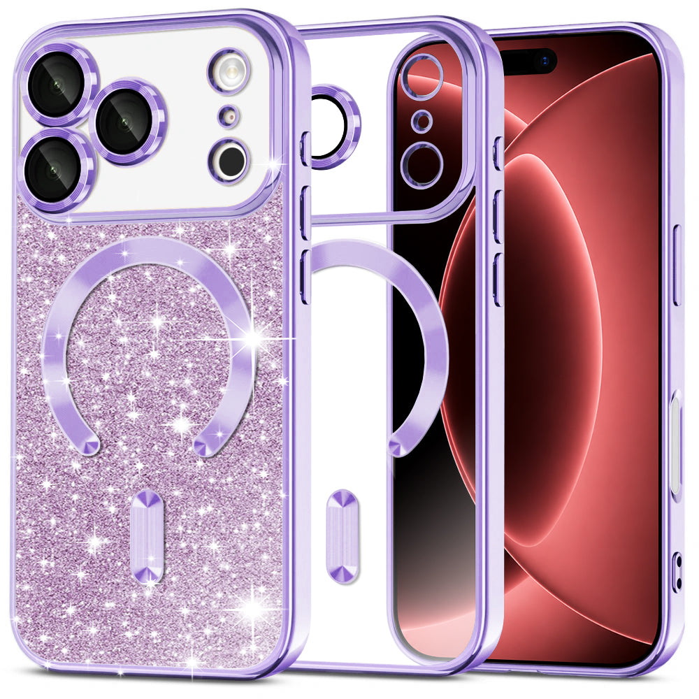 MagSafe-hoesje voor Apple iPhone 18 Pro Max / 17 Pro Max, Techsuit, Luxury Glitter, Lichtpaars