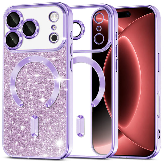 MagSafe-hoesje voor Apple iPhone 18 Pro Max / 17 Pro Max, Techsuit, Luxury Glitter, Lichtpaars
