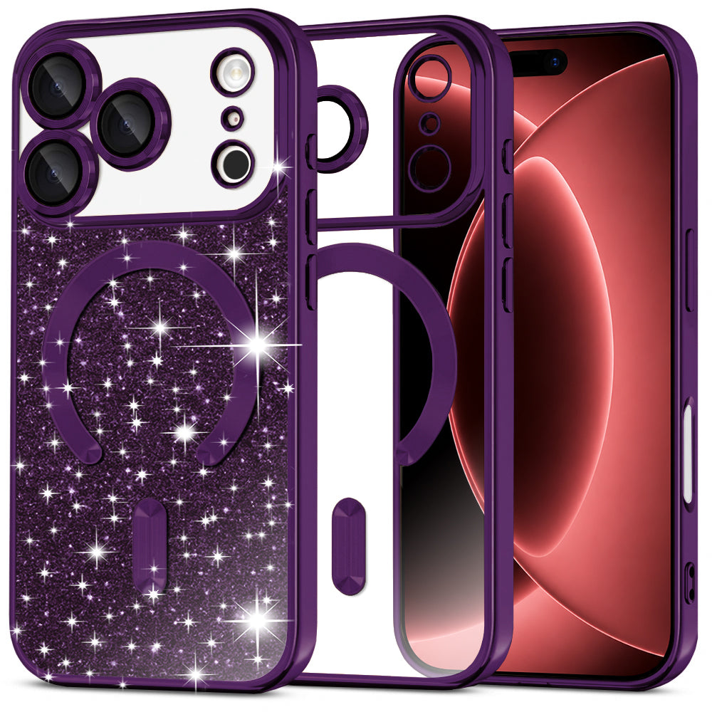 MagSafe-hoesje voor Apple iPhone 18 Pro Max / 17 Pro Max, Techsuit, Luxury Glitter, Donkerpaars
