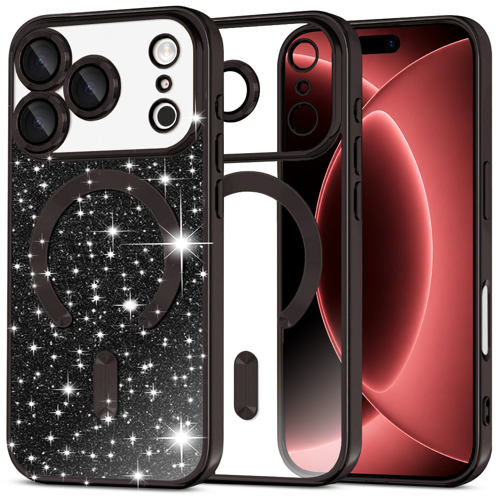 MagSafe-hoesje voor Apple iPhone 18 Pro Max / 17 Pro Max, Techsuit, Luxury Glitter, Zwart