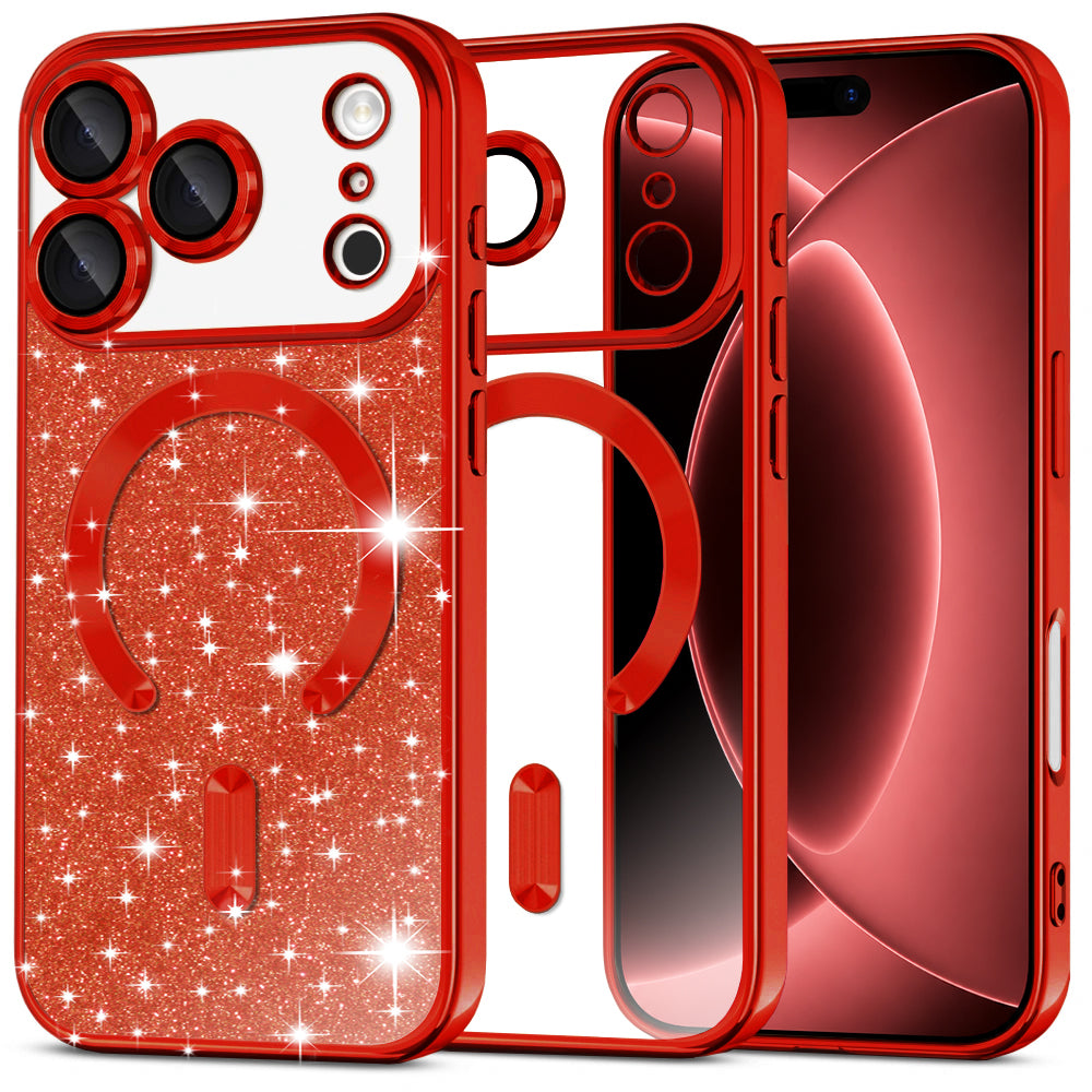 MagSafe-hoesje voor Apple iPhone 18 Pro Max / 17 Pro Max, Techsuit, Luxury Glitter, Rood
