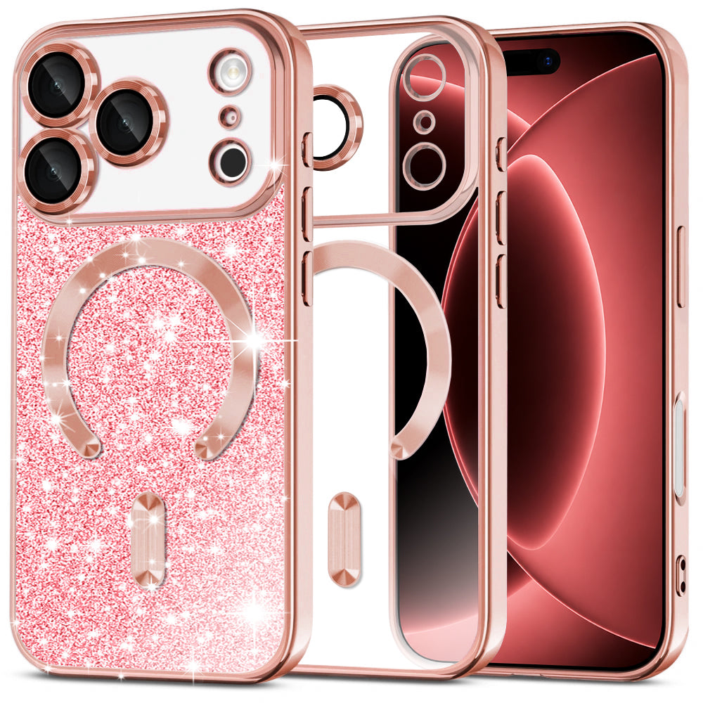 MagSafe-hoesje voor Apple iPhone 18 Pro Max / 17 Pro Max, Techsuit, Luxury Glitter, Roze Goud