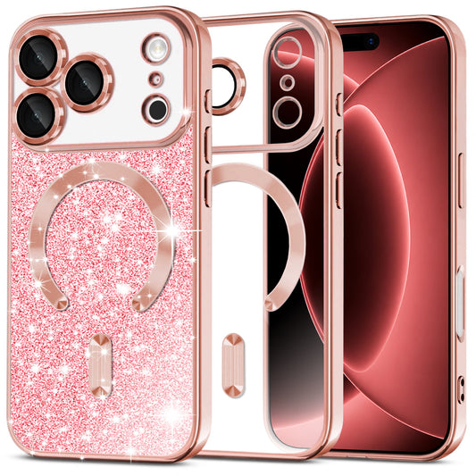MagSafe-hoesje voor Apple iPhone 18 Pro Max / 17 Pro Max, Techsuit, Luxury Glitter, Roze Goud