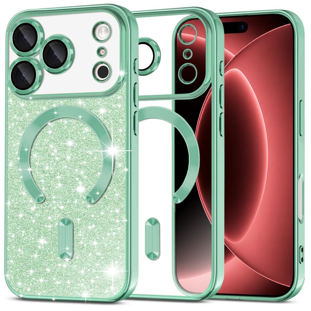 MagSafe-hoesje voor Apple iPhone 18 Pro Max / 17 Pro Max, Techsuit, Luxury Glitter, Lichtgroen