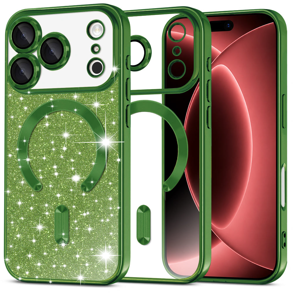MagSafe-hoesje voor Apple iPhone 18 Pro Max / 17 Pro Max, Techsuit, Luxury Glitter, Donkergroen