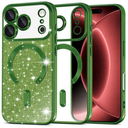 MagSafe-hoesje voor Apple iPhone 18 Pro Max / 17 Pro Max, Techsuit, Luxury Glitter, Donkergroen