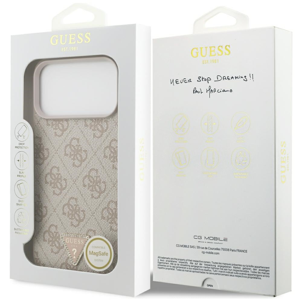 MagSafe-hoesje voor Apple iPhone 18 Pro Max, Guess, 4G Triangle Strass, Roze