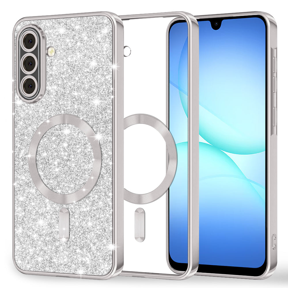 MagSafe-hoesje voor Samsung Galaxy A17 4G / A17 5G, Techsuit, Luxury Glitter, Zilver