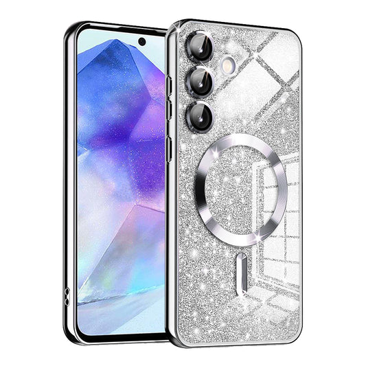 MagSafe-hoesje voor Samsung Galaxy A55 5G A556, Techsuit, Luxury Glitter, Zilver