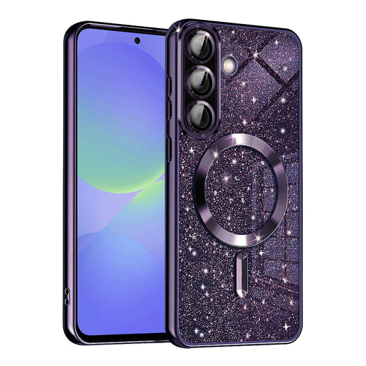 MagSafe-hoes voor Samsung Galaxy A56 A566 / A36 A366, Techsuit, Luxury Glitter, Donkerpaars
