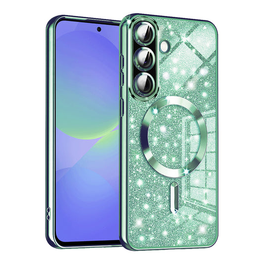 MagSafe-hoes voor Samsung Galaxy A56 A566 / A36 A366, Techsuit, Luxury Glitter, Lichtgroen