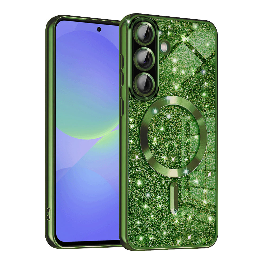MagSafe-hoesje voor Samsung Galaxy A56 A566 / A36 A366, Techsuit, Luxury Glitter, Donkergroen
