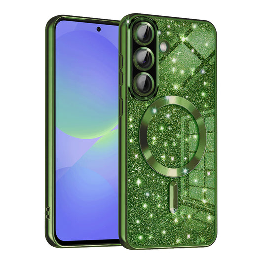 MagSafe-hoesje voor Samsung Galaxy A56 A566 / A36 A366, Techsuit, Luxury Glitter, Donkergroen