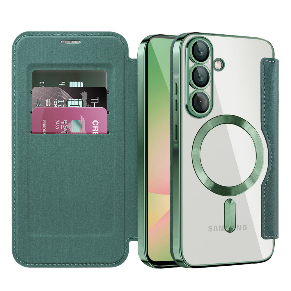 MagSafe Case for Samsung Galaxy A56 A566, Techsuit, SmartMag Book, Green