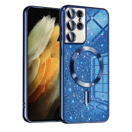 MagSafe-hoesje voor Samsung Galaxy S21 Ultra 5G G998, Techsuit, Luxury Glitter, Donkerblauw