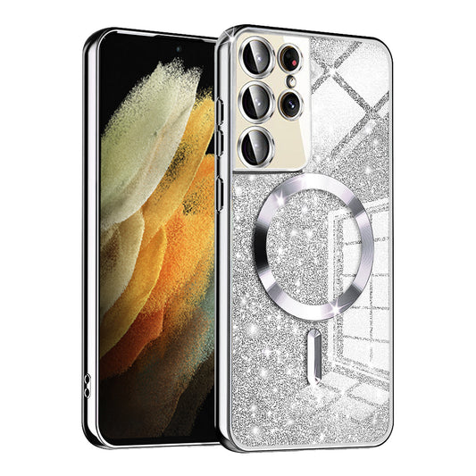 MagSafe-hoesje voor Samsung Galaxy S21 Ultra 5G G998, Techsuit, Luxury Glitter, Zilver