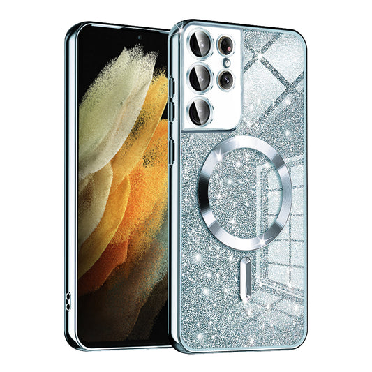 MagSafe-hoesje voor Samsung Galaxy S21 Ultra 5G G998, Techsuit, Luxury Glitter, Blauw