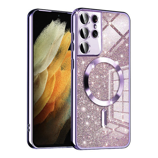 MagSafe-hoesje voor Samsung Galaxy S21 Ultra 5G G998, Techsuit, Luxury Glitter, Lichtpaars