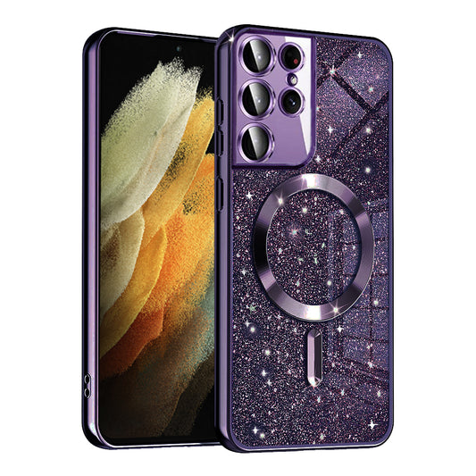 MagSafe-hoesje voor Samsung Galaxy S21 Ultra 5G G998, Techsuit, Luxury Glitter, Donkerpaars