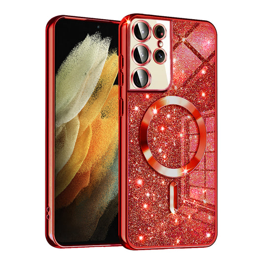 MagSafe-hoesje voor Samsung Galaxy S21 Ultra 5G G998, Techsuit, Luxury Glitter, Rood