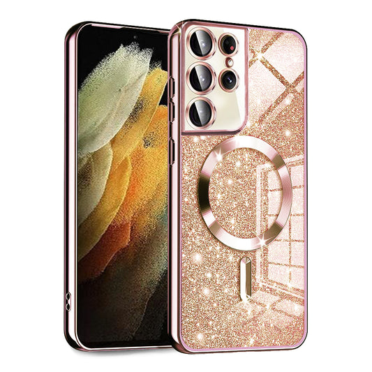 MagSafe-hoesje voor Samsung Galaxy S21 Ultra 5G G998, Techsuit, Luxury Glitter, Roze Goud