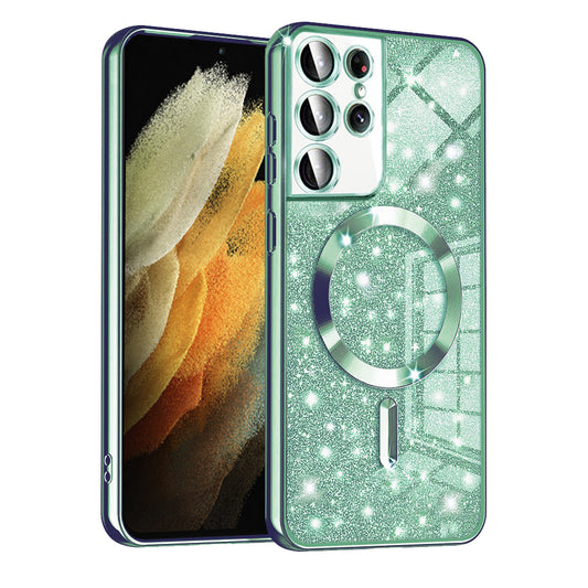 MagSafe-hoesje voor Samsung Galaxy S21 Ultra 5G G998, Techsuit, Luxury Glitter, Lichtgroen