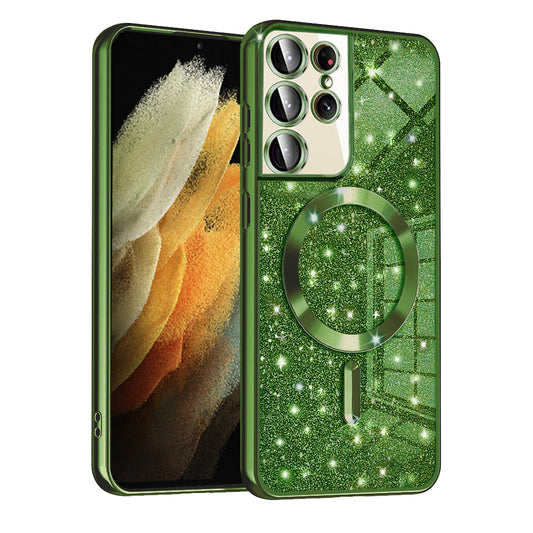 MagSafe-hoesje voor Samsung Galaxy S21 Ultra 5G G998, Techsuit, Luxury Glitter, Donkergroen