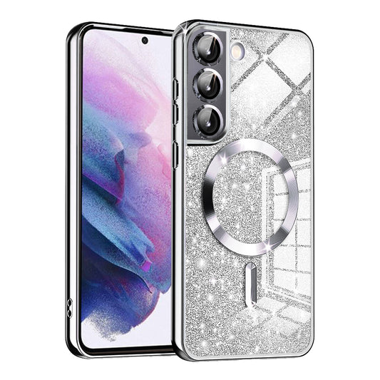 MagSafe-hoes voor Samsung Galaxy S22 5G S901, Techsuit, Luxury Glitter, Zilver