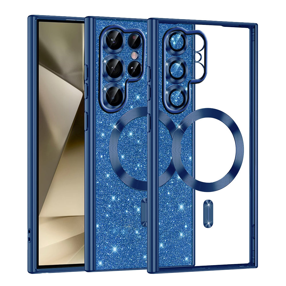 MagSafe-hoesje voor Samsung Galaxy S22 Ultra 5G S908, Techsuit, Luxury Glitter, Donkerblauw