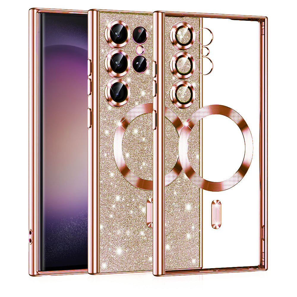 MagSafe-hoes voor Samsung Galaxy S23 Ultra S918, Techsuit, Luxury Glitter, Roze Goud