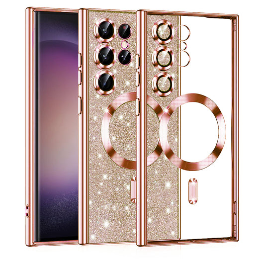 MagSafe-hoes voor Samsung Galaxy S23 Ultra S918, Techsuit, Luxury Glitter, Roze Goud
