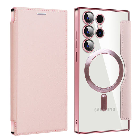 MagSafe-hoes voor Samsung Galaxy S23 Ultra S918, Techsuit, SmartMag Book, Roze
