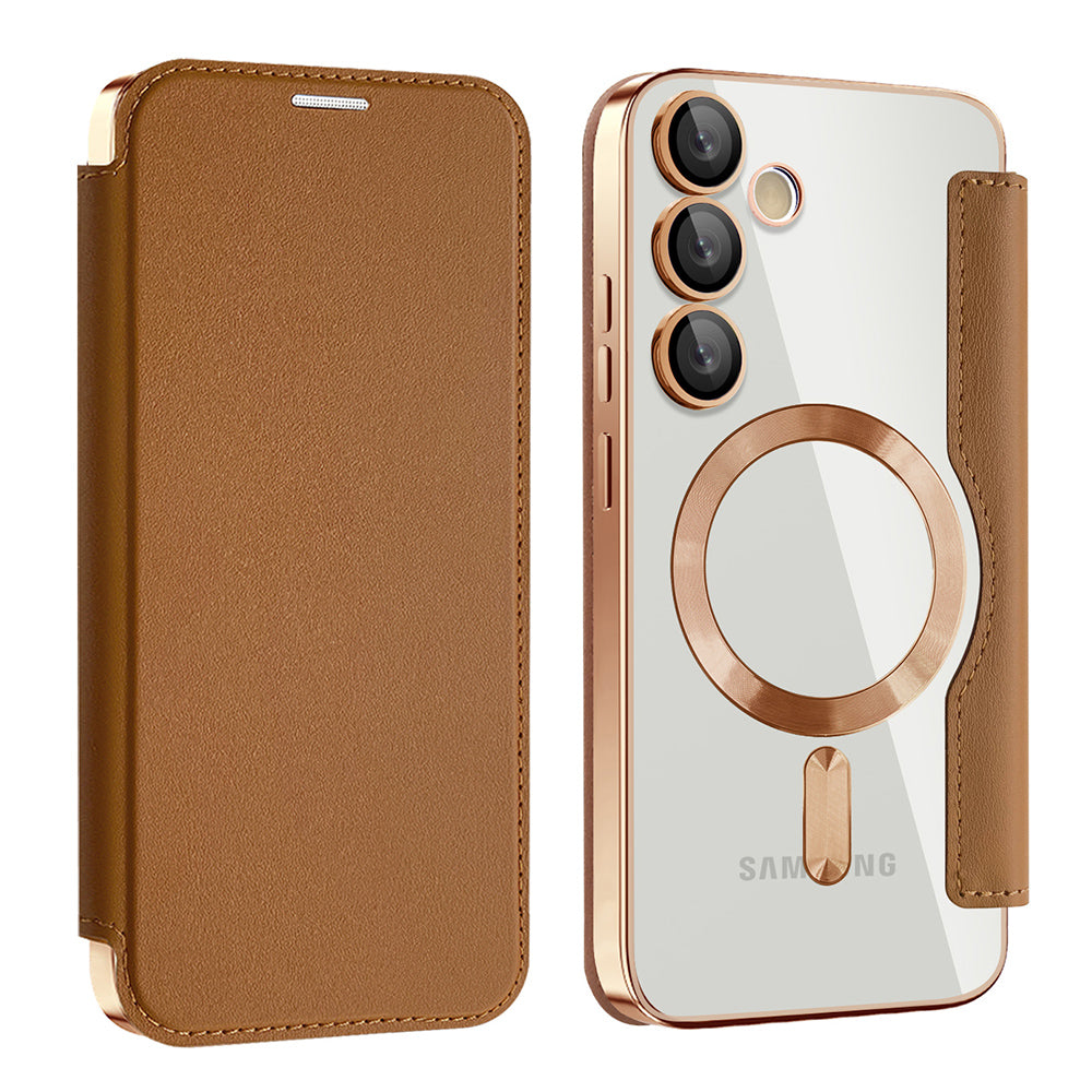MagSafe Case for Samsung Galaxy S24 FE S721, Techsuit, SmartMag Book, Brown