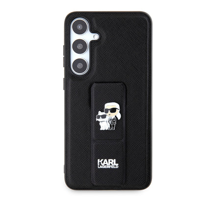 MagSafe hoesje voor Samsung Galaxy S24+ S926, Karl Lagerfeld, Saffiano Gripstand Karl & Choupette, Zwart