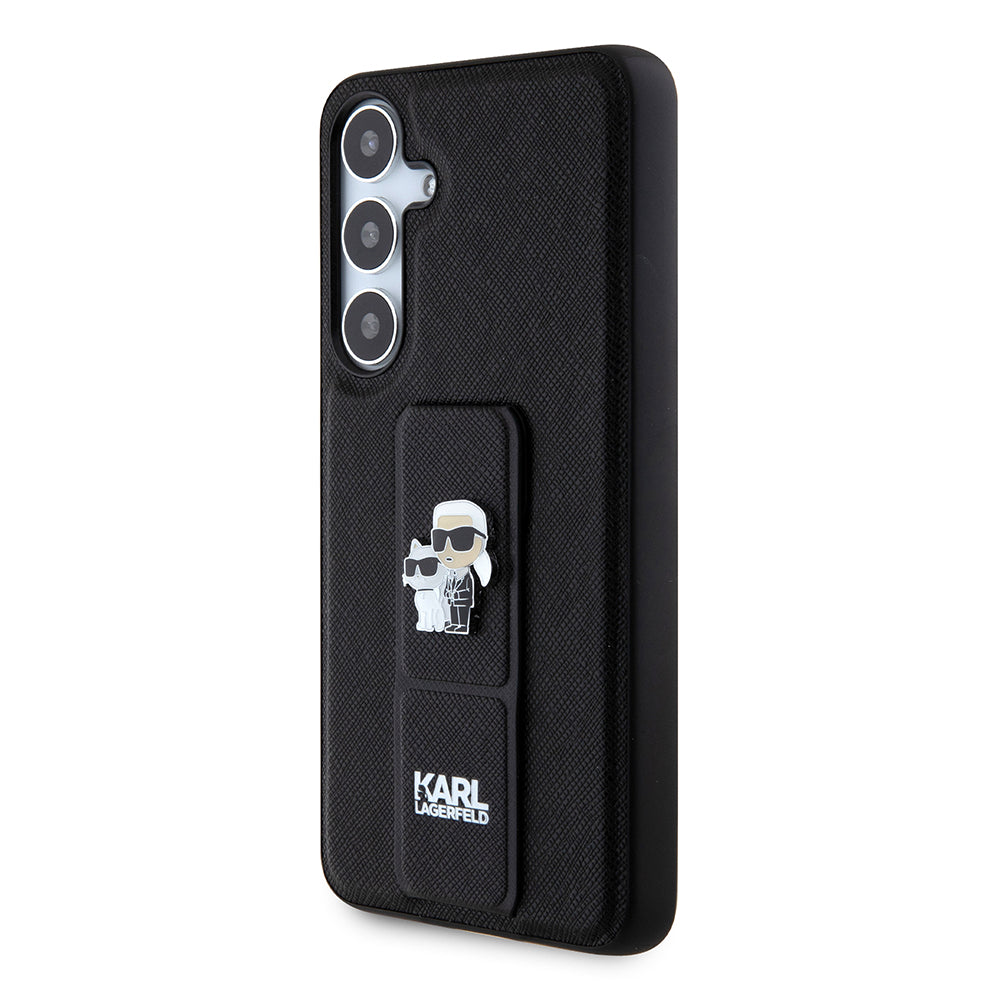 MagSafe hoesje voor Samsung Galaxy S24+ S926, Karl Lagerfeld, Saffiano Gripstand Karl & Choupette, Zwart