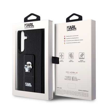 MagSafe hoesje voor Samsung Galaxy S24+ S926, Karl Lagerfeld, Saffiano Gripstand Karl & Choupette, Zwart