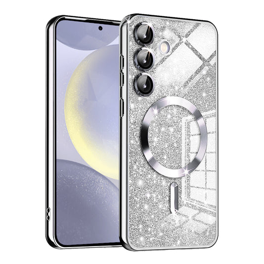 MagSafe-hoes voor Samsung Galaxy S24+ S926, Techsuit, Luxury Glitter, Zilver